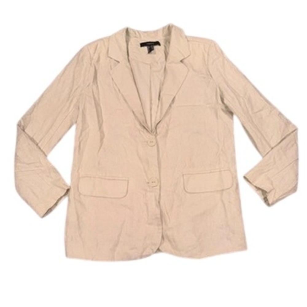 Forever 21 Linen Blend Blazer Size XS Womens Beige Lightweight Two Button